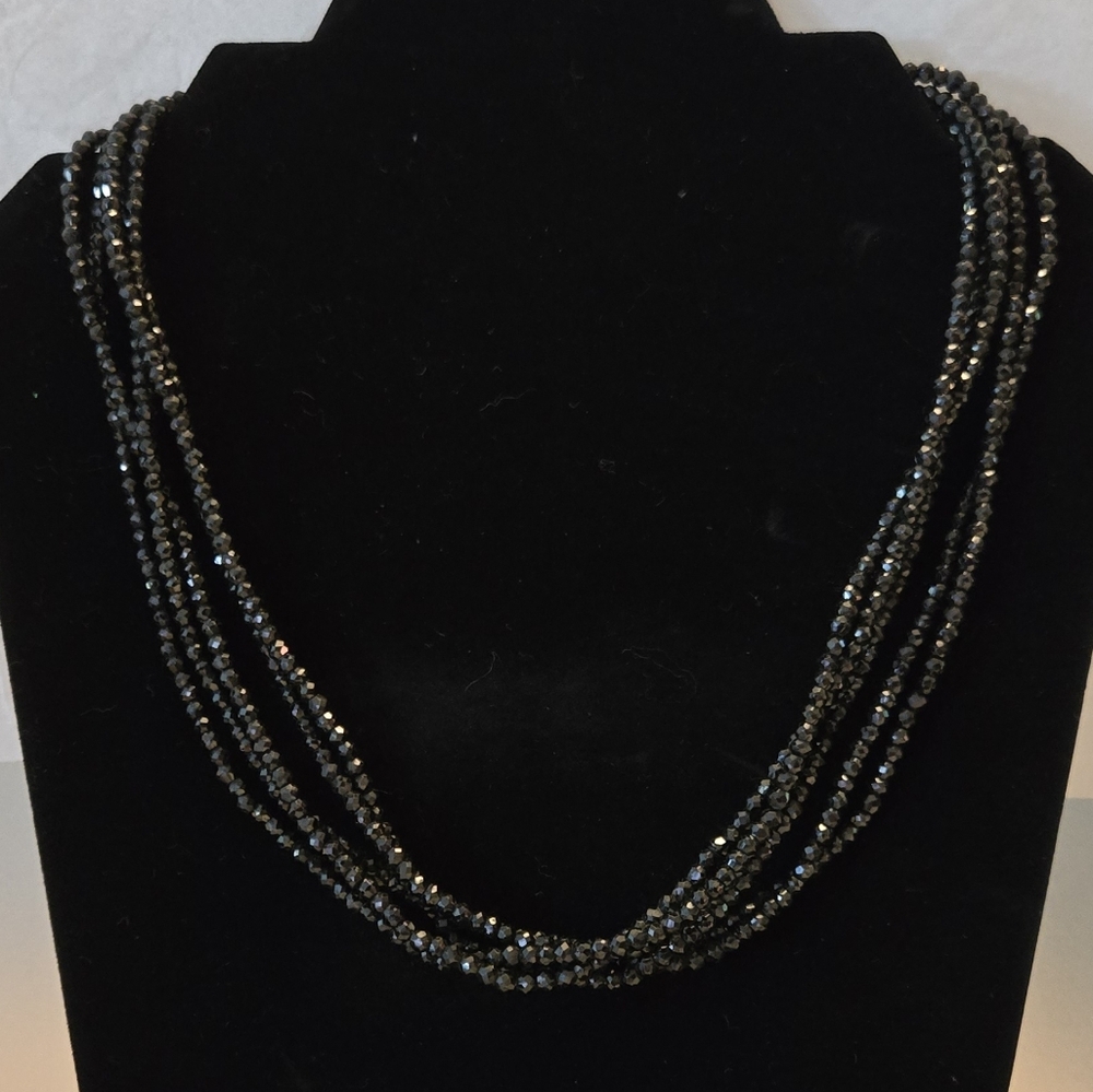 Black Faceted Tourmaline Multi-Strand Necklace with Magnetic Closure
